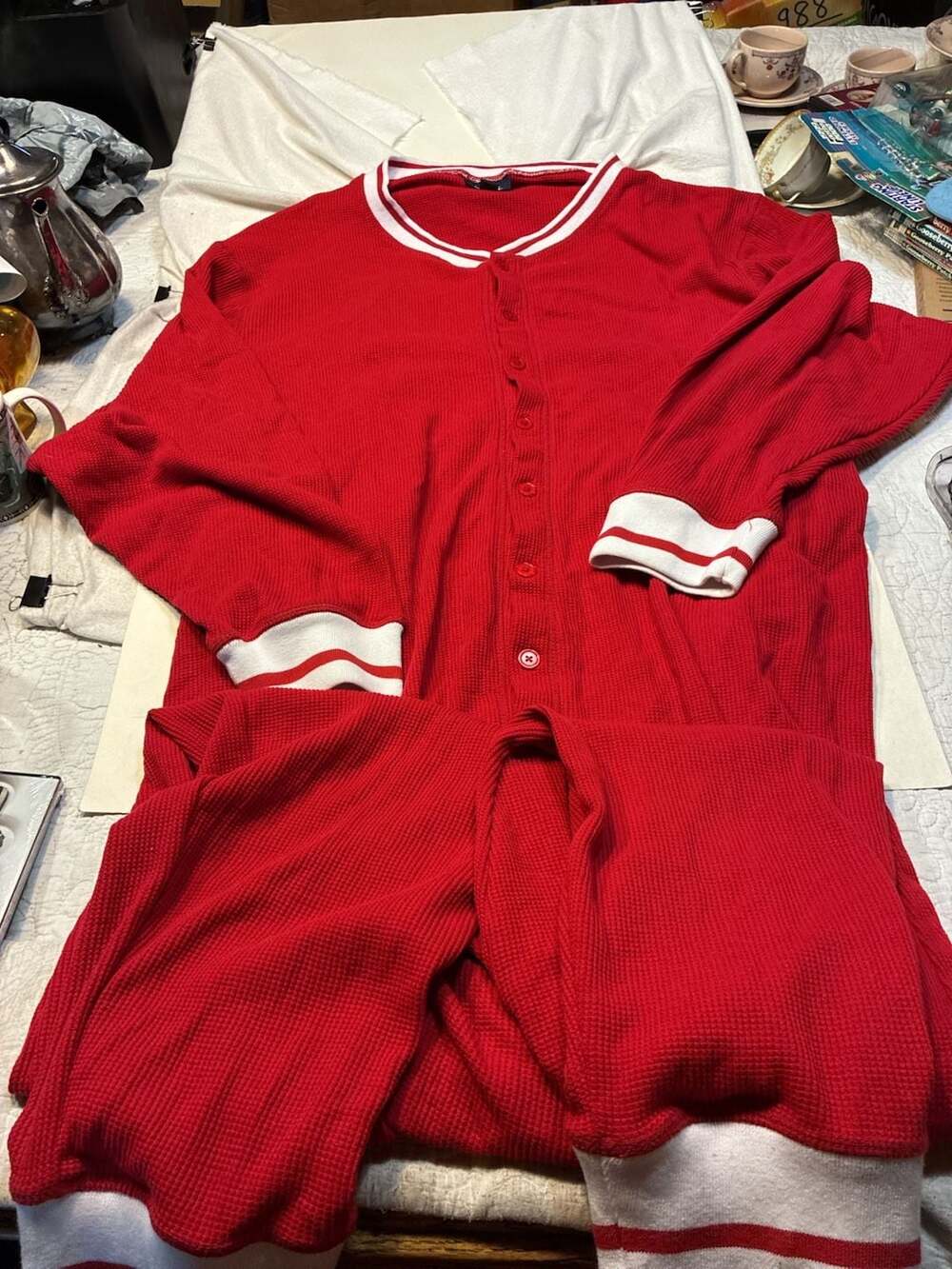 Kingsize Thermal One Piece Suit Size 4XL Big Red Waffle Knit Pajamas